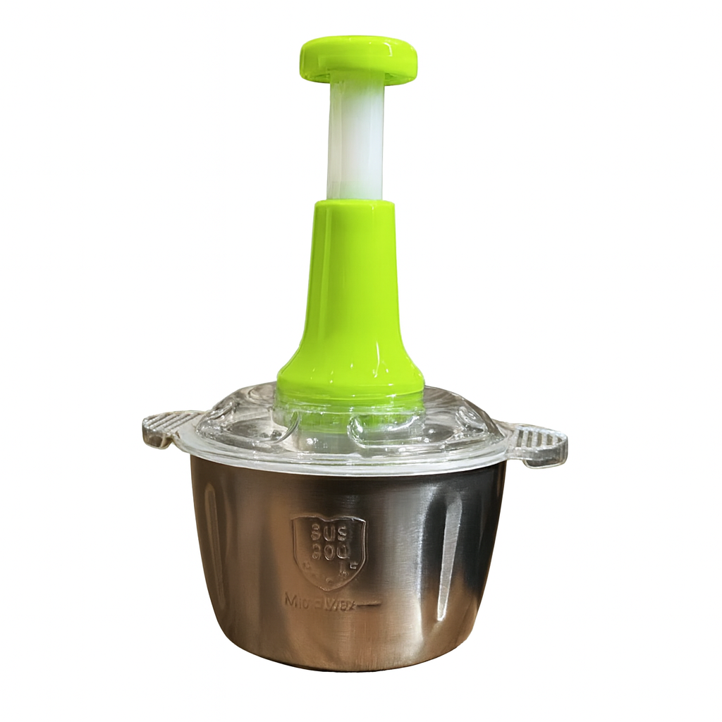 Stainless Steel Manual Food Chopper 2L ā Multi-Purpose Vegetable, Fruit & Nut Cutter with Hand Push Blades