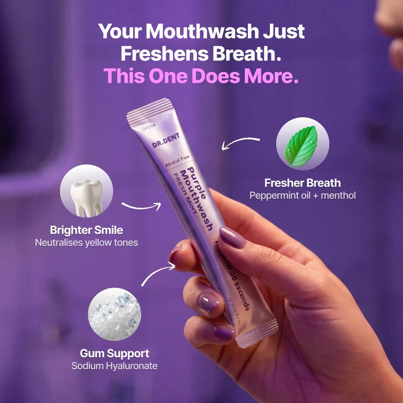 Purple Mouthwash Sachets For Teeth Whitening