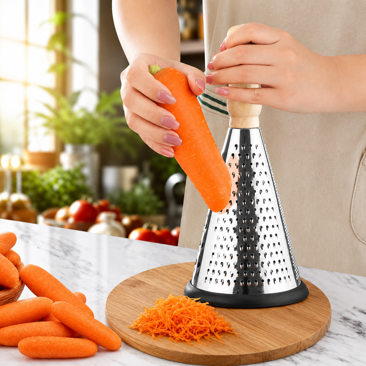 Stainless Steel conical Grater with Wooden Handle