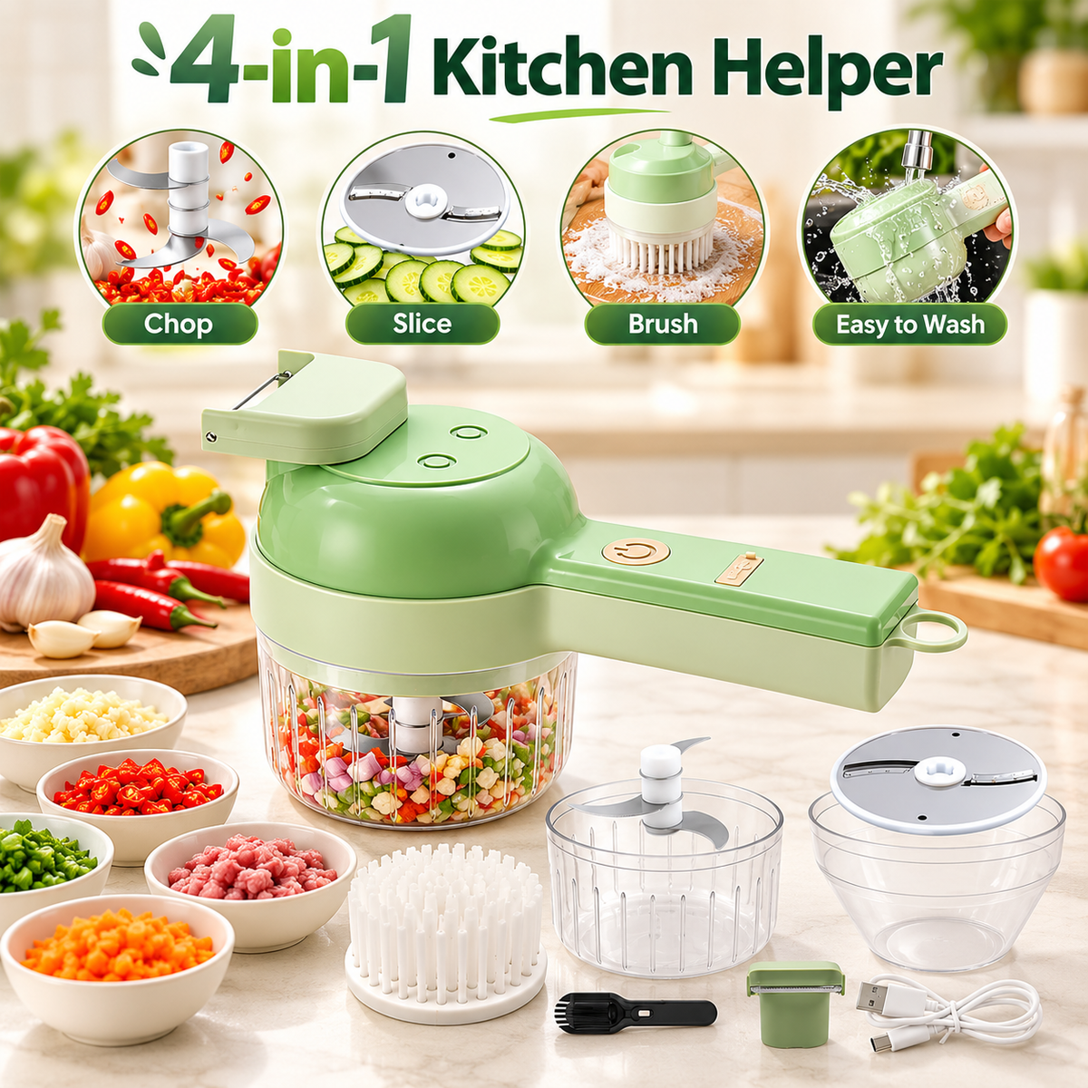 4 in 1 Portable Handheld Electric Food Chopper