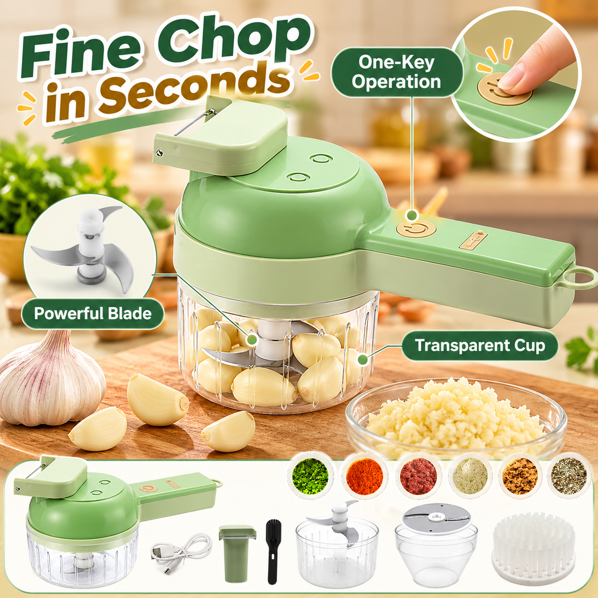 4 in 1 Portable Handheld Electric Food Chopper