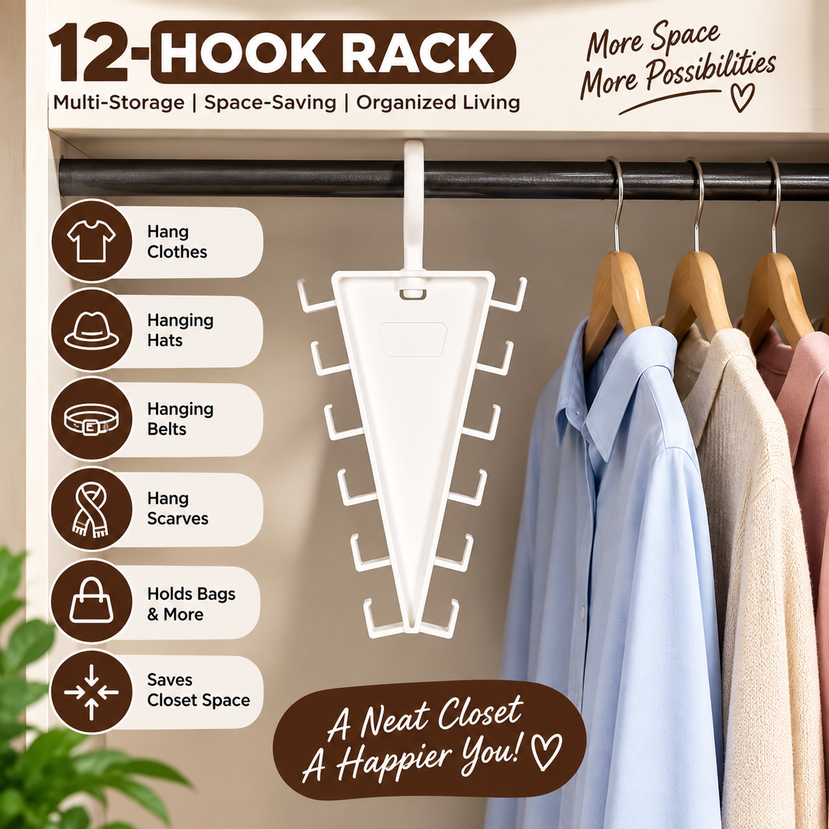 12-Hook Space-Saving Wardrobe Organizer