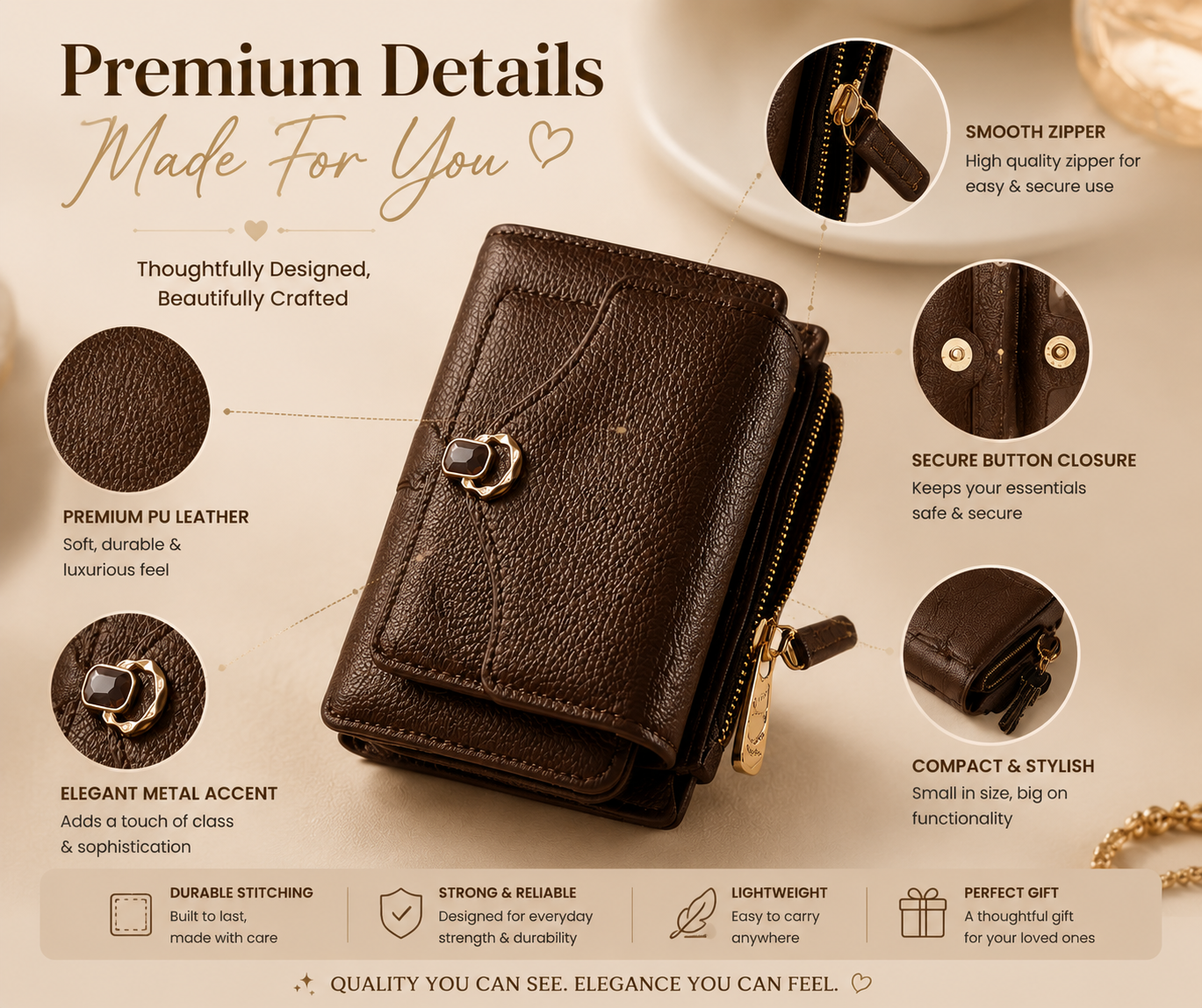 Premium Women’s Booklet Wallet | Card, Cash & Coin Organizer