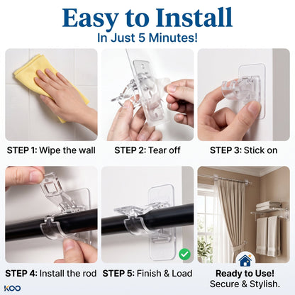 Self-Adhesive Curtain Rod Holder Clamps