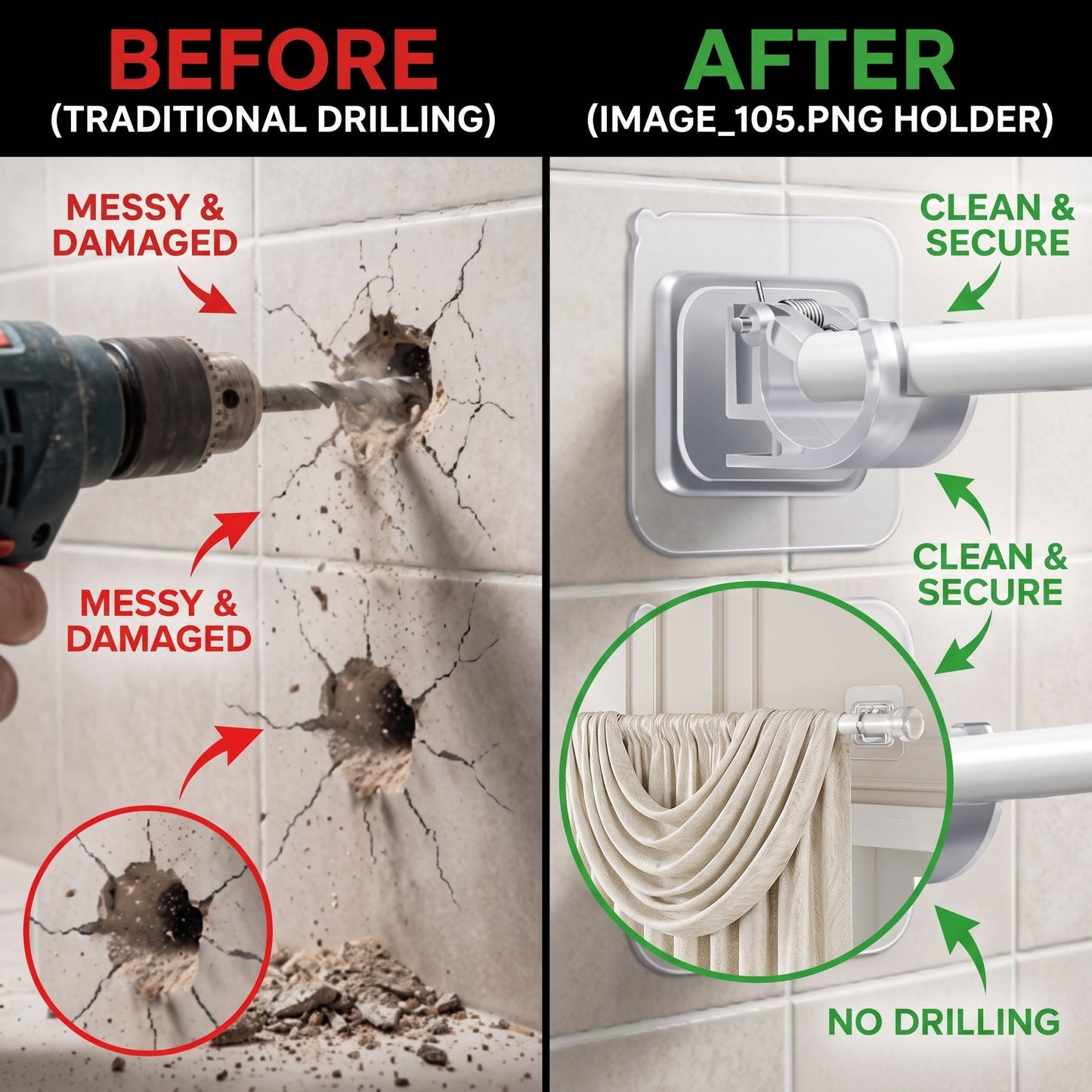 Self-Adhesive Curtain Rod Holder Clamps