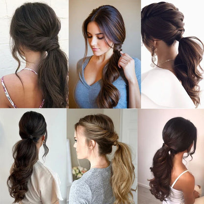 Short Wavy Curly Ponytail Extension with Hair Ties