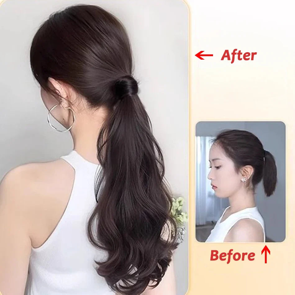 Short Wavy Curly Ponytail Extension with Hair Ties
