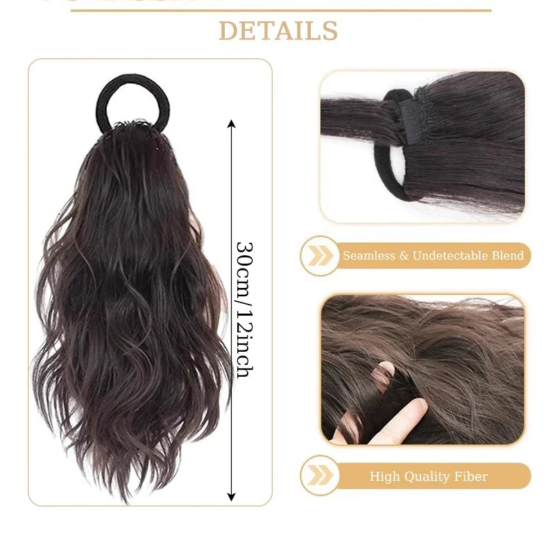 Short Wavy Curly Ponytail Extension with Hair Ties