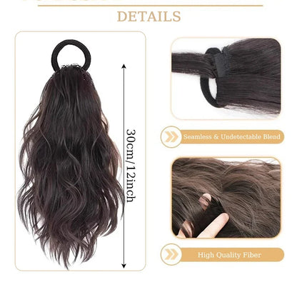 Short Wavy Curly Ponytail Extension with Hair Ties