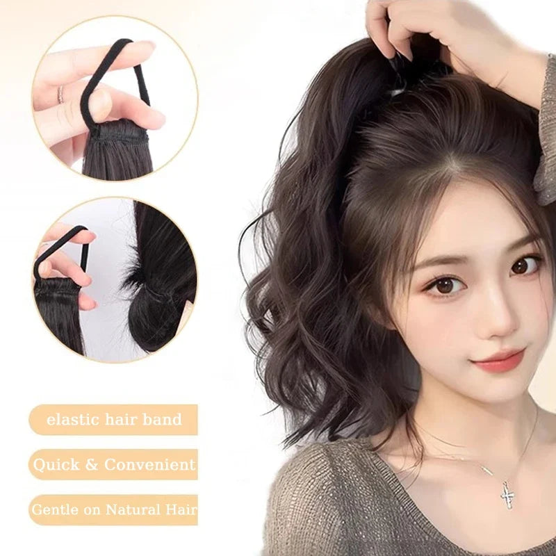 Short Wavy Curly Ponytail Extension with Hair Ties