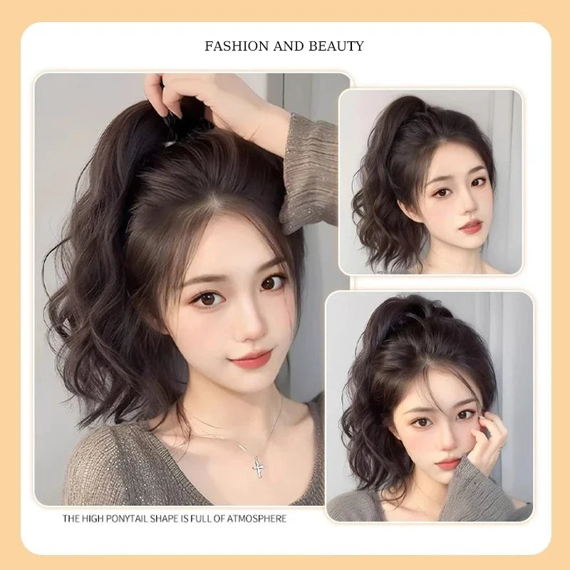 Short Wavy Curly Ponytail Extension with Hair Ties