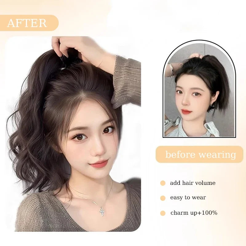 Short Wavy Curly Ponytail Extension with Hair Ties