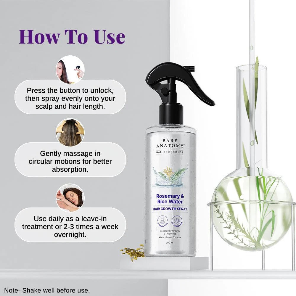 Rosemary & Rice Water Spray For Natural Hair Growth & Hair Thickness
